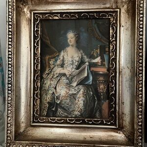 Marie Antoinette Antique-Style Framed Rococo Portrait - Ornate Gold Frame